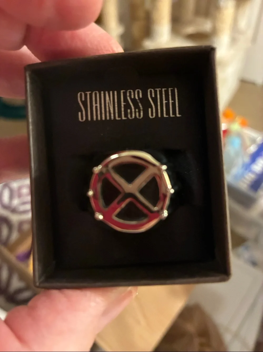 Wolverine Stainless Steel Black and Silver X Emblem Ring